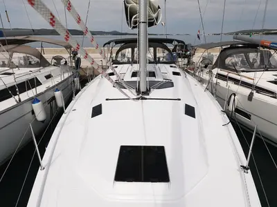 Deck of Starlight, a Elan Impression 45 sailboat at Biograd na Moru, Croatia