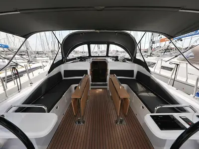 Cockpit of Starlight, a Elan Impression 45 sailboat at Biograd na Moru, Croatia