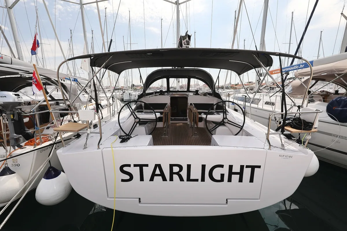 Exterior view of Starlight, a Elan Impression 45 sailboat at Biograd na Moru, Croatia
