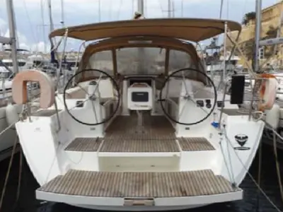 Deck of OSCAR TIME, a Dufour 450 Grand Large sailboat at Kalkara, Malta