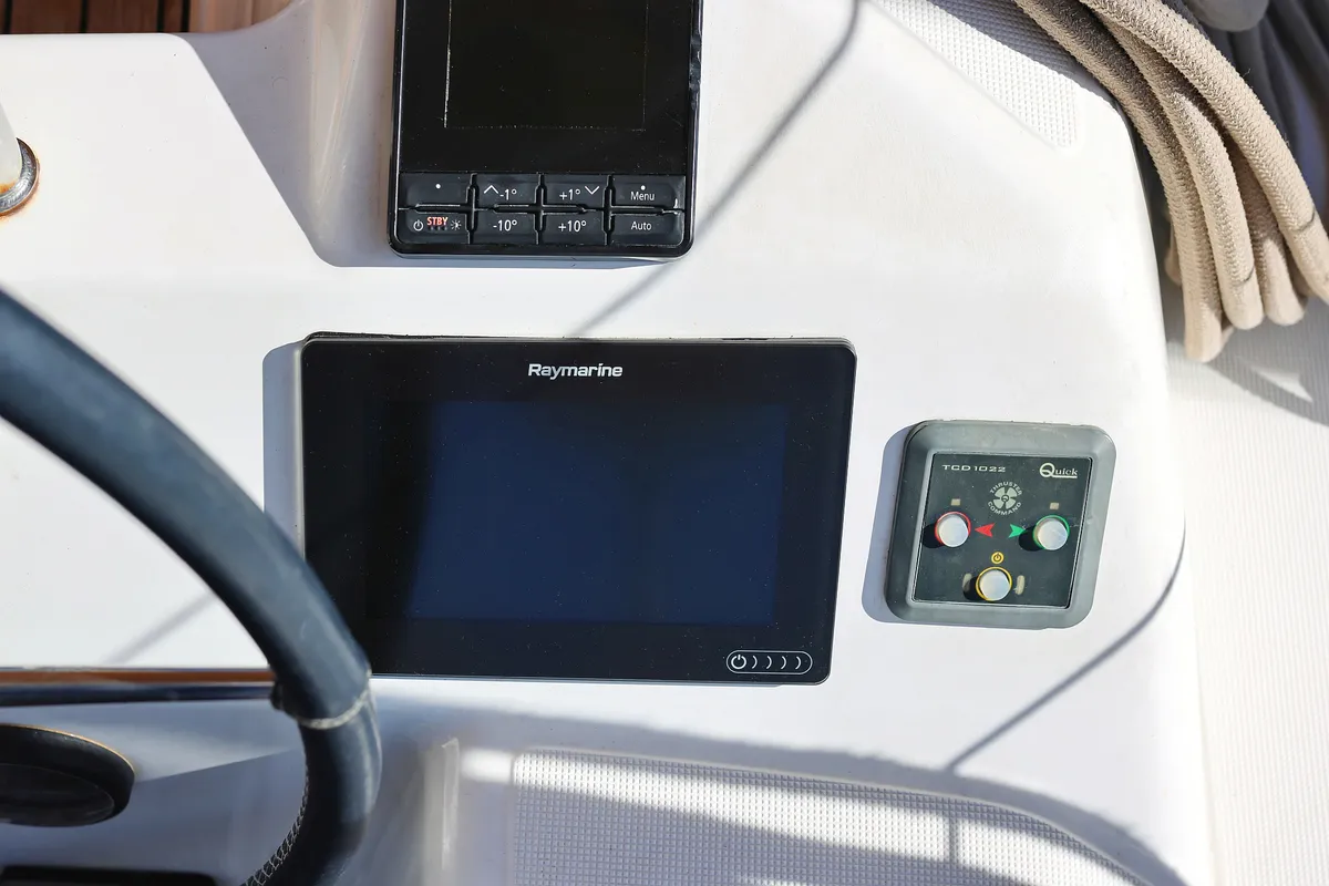 Cockpit of Adrio, a Dufour 412 GL sailboat at Grad Biograd na Moru, Croatia