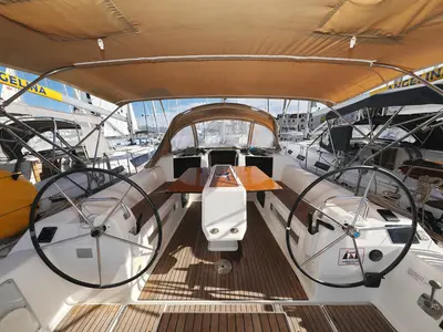 Cockpit of Adrio, a Dufour 412 GL sailboat at Grad Biograd na Moru, Croatia