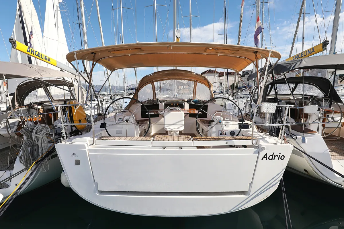 Exterior view of Adrio, a Dufour 412 GL sailboat at Grad Biograd na Moru, Croatia