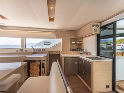 Galley of Aranel, a Lagoon 51 catamaran at Lavrion, Greece