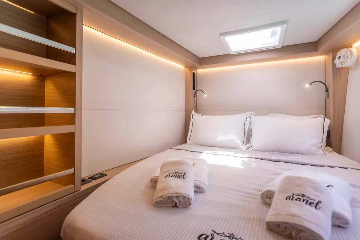 Cabin on Aranel, a Lagoon 51 catamaran at Lavrion, Greece