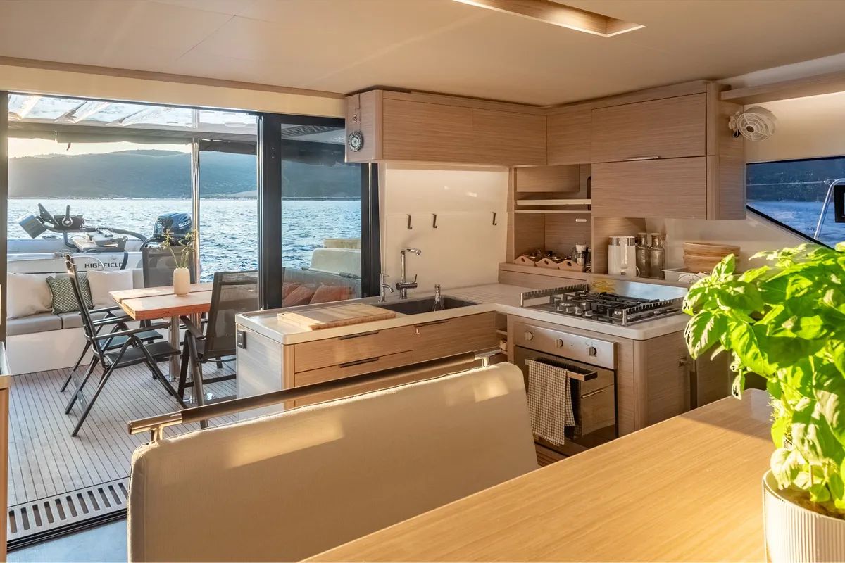 Galley of Aranel, a Lagoon 51 catamaran at Lavrion, Greece