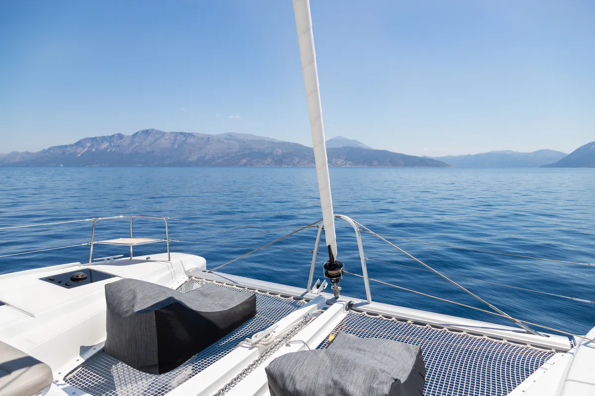 Deck of Aranel, a Lagoon 51 catamaran at Lavrion, Greece