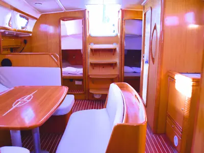 Salon of Thetis, a Bavaria 46 Cruiser sailboat at La Spezia, Italy
