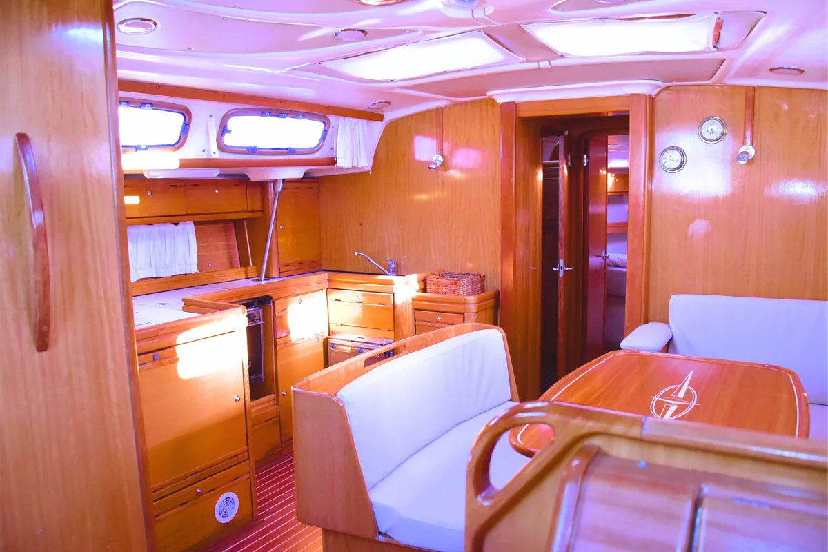Salon of Thetis, a Bavaria 46 Cruiser sailboat at La Spezia, Italy