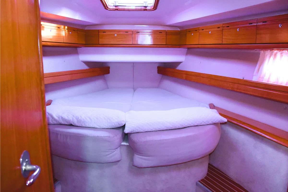 Cabin on Thetis, a Bavaria 46 Cruiser sailboat at La Spezia, Italy