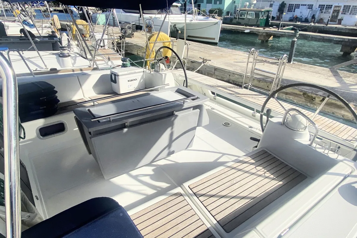Deck of Tonic III, a Beneteau Oceanis 45 sailboat at Road Town, British Virgin Islands