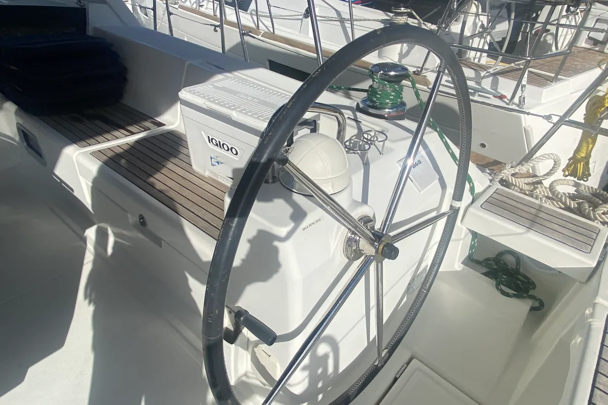 Cockpit of Tonic III, a Beneteau Oceanis 45 sailboat at Road Town, British Virgin Islands