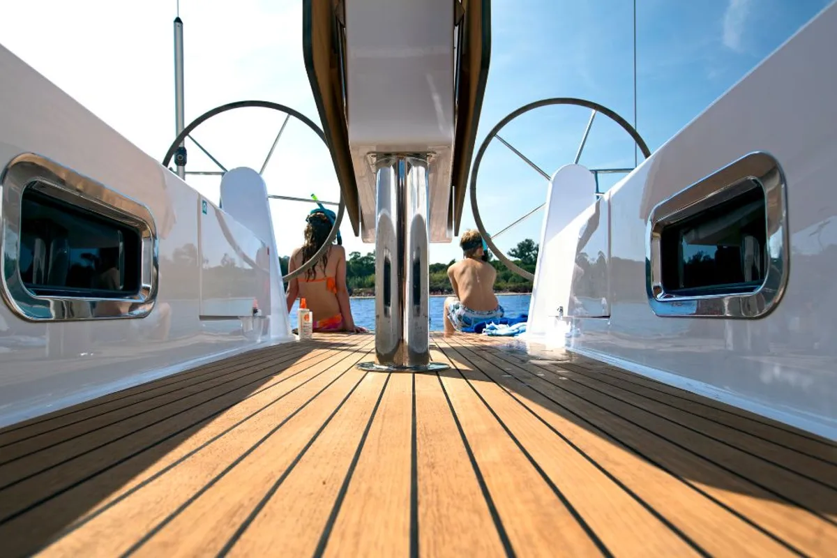 Cockpit of Konstantinos 14, a Bavaria Cruiser 41 sailboat at Municipal Unit of Lefkada, Greece