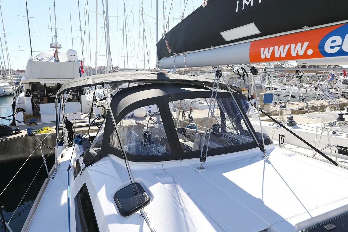 Deck of Moon Pearl, a Elan Impression 45.1 sailboat at Biograd na Moru, Croatia