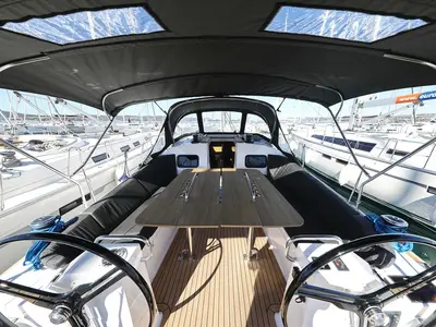 Cockpit of Moon Pearl, a Elan Impression 45.1 sailboat at Biograd na Moru, Croatia