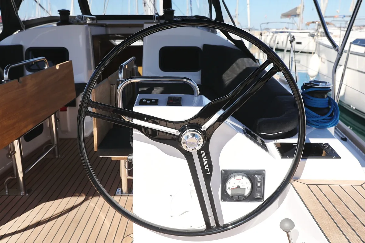 Cockpit of Moon Pearl, a Elan Impression 45.1 sailboat at Biograd na Moru, Croatia