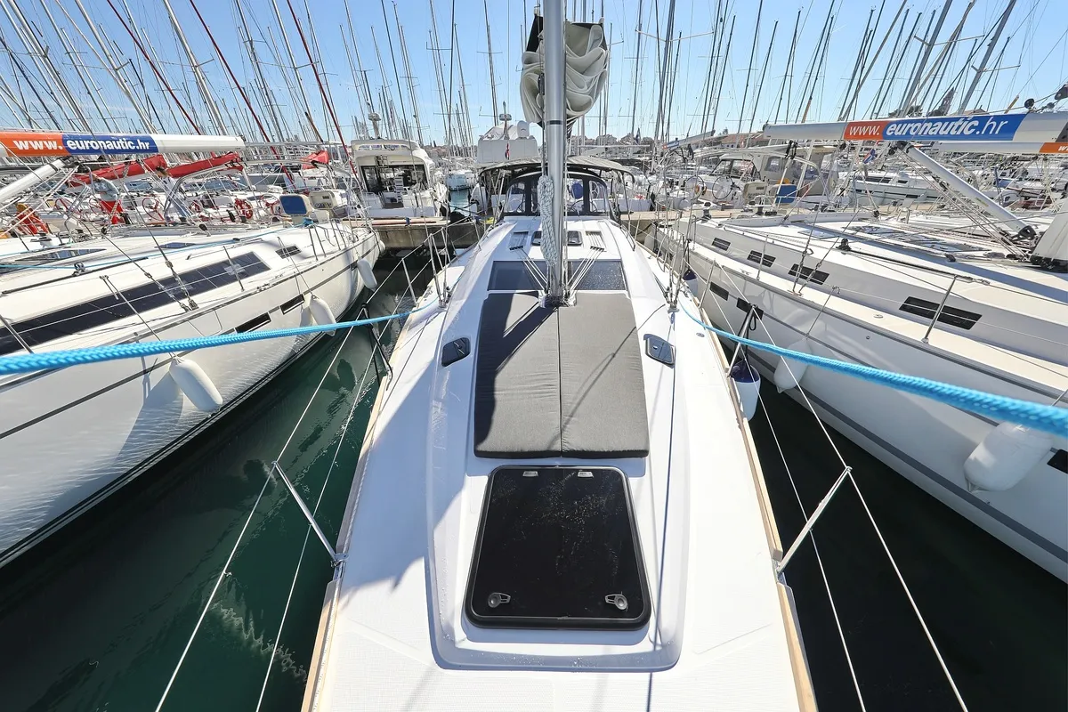 Deck of Moon Pearl, a Elan Impression 45.1 sailboat at Biograd na Moru, Croatia