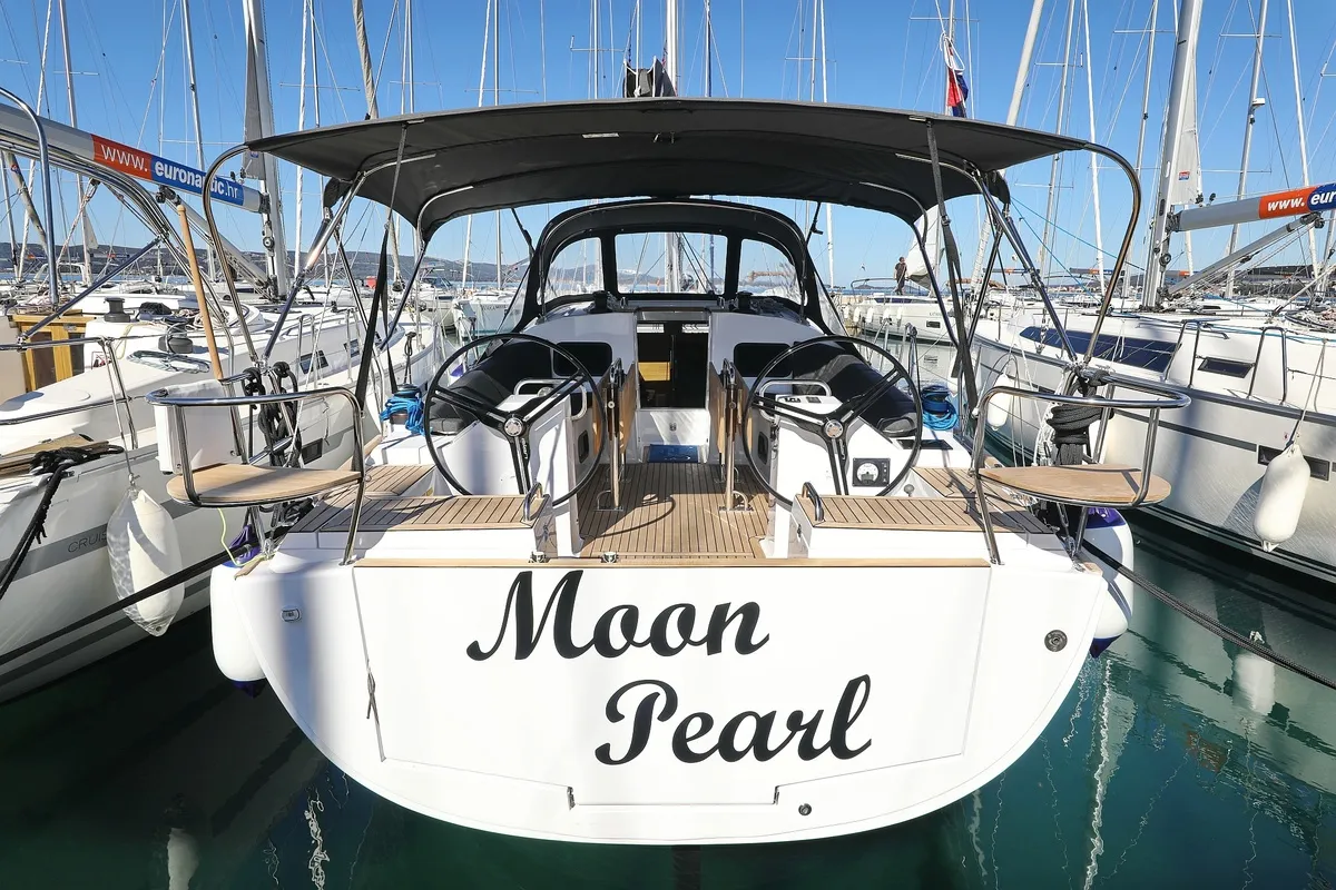 Exterior view of Moon Pearl, a Elan Impression 45.1 sailboat at Biograd na Moru, Croatia