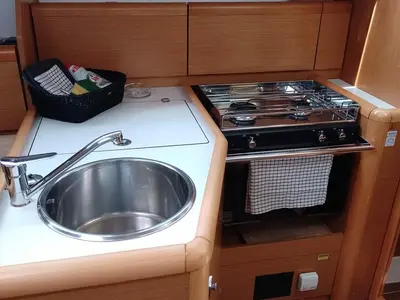 Galley of min elli, a Jeanneau Sun Odyssey 33i sailboat at Skradin, Croatia