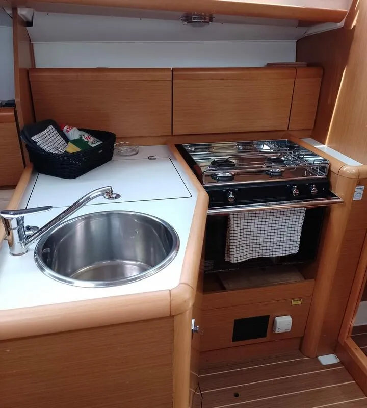 Galley of min elli, a Jeanneau Sun Odyssey 33i sailboat at Skradin, Croatia