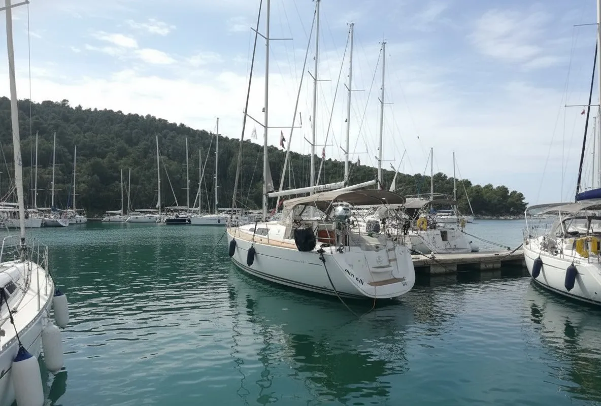 Exterior view of min elli, a Jeanneau Sun Odyssey 33i sailboat at Skradin, Croatia