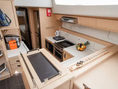 Galley of Enija, a Jeanneau 64 sailboat at Šibenik, Croatia