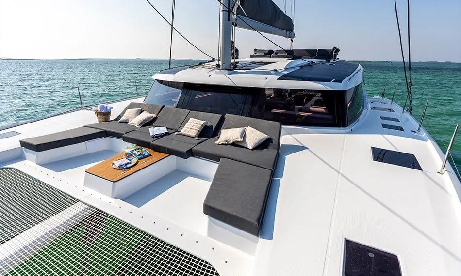Deck of Lune Rae, a Fountaine Pajot Aura 51 catamaran at Road Town, British Virgin Islands