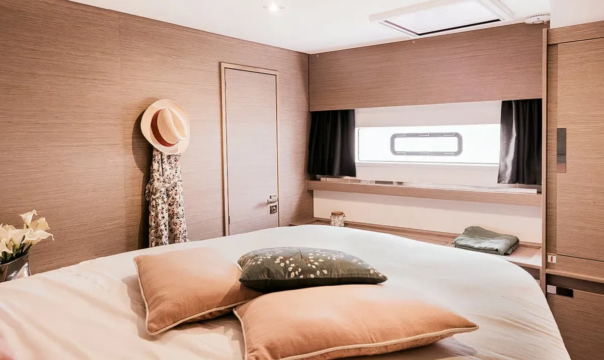 Cabin on Lune Rae, a Fountaine Pajot Aura 51 catamaran at Road Town, British Virgin Islands