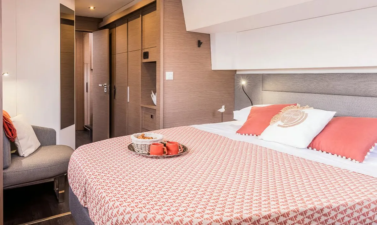 Cabin on Lune Rae, a Fountaine Pajot Aura 51 catamaran at Road Town, British Virgin Islands