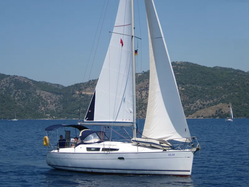Exterior view of Elif, a Jeanneau Sun Odyssey 32i sailboat at Fethiye, Turkey