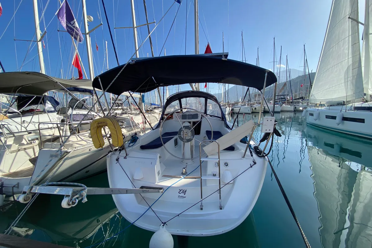 Exterior view of Elif, a Jeanneau Sun Odyssey 32i sailboat at Fethiye, Turkey