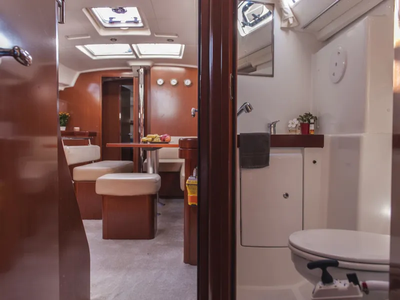 Head on OASIS - | Bowthruster | Solar P , a Beneteau Oceanis 43 sailboat at Municipal Unit of Lefkada, Greece
