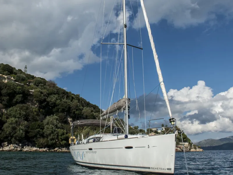 Exterior view of OASIS - | Bowthruster | Solar P , a Beneteau Oceanis 43 sailboat at Municipal Unit of Lefkada, Greece