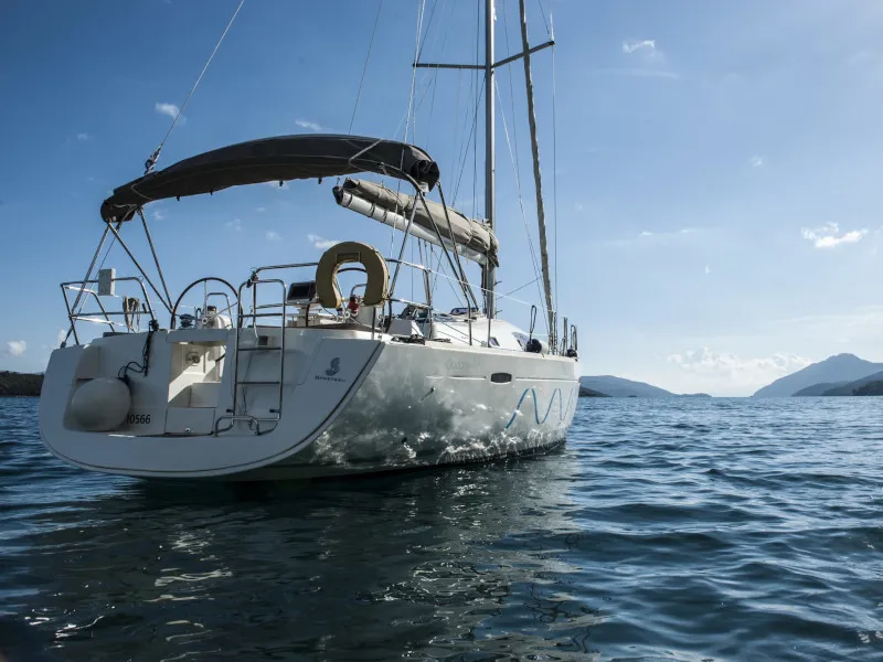 Exterior view of OASIS - | Bowthruster | Solar P , a Beneteau Oceanis 43 sailboat at Municipal Unit of Lefkada, Greece