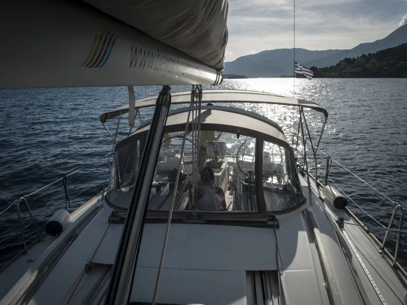 Deck of OASIS - | Bowthruster | Solar P , a Beneteau Oceanis 43 sailboat at Municipal Unit of Lefkada, Greece