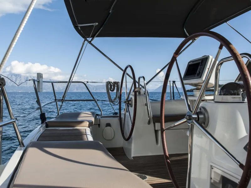 Cockpit of OASIS - | Bowthruster | Solar P , a Beneteau Oceanis 43 sailboat at Municipal Unit of Lefkada, Greece