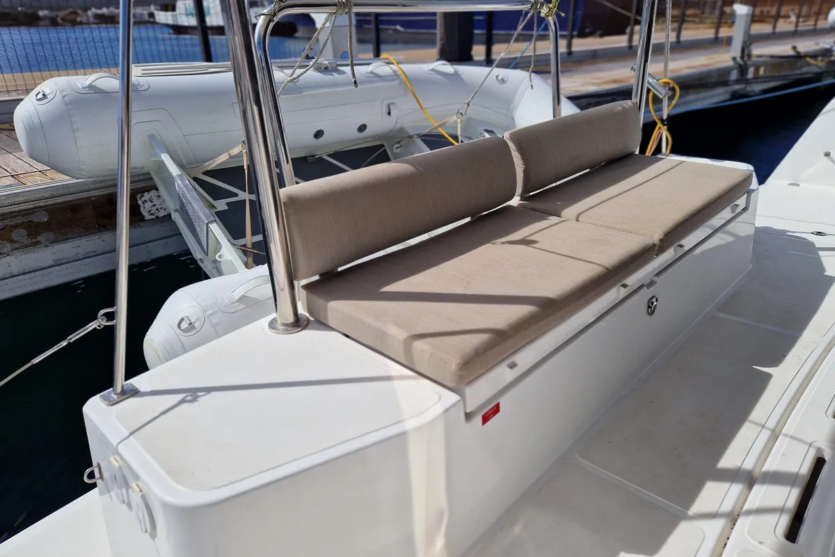 Deck of La Boheme, a Bali Catspace catamaran at Sant Antoni de Portmany, Spain