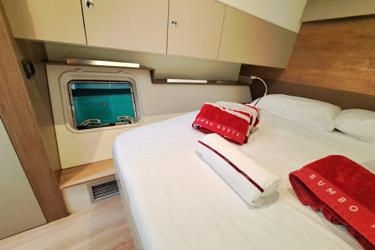 Cabin on La Boheme, a Bali Catspace catamaran at Sant Antoni de Portmany, Spain