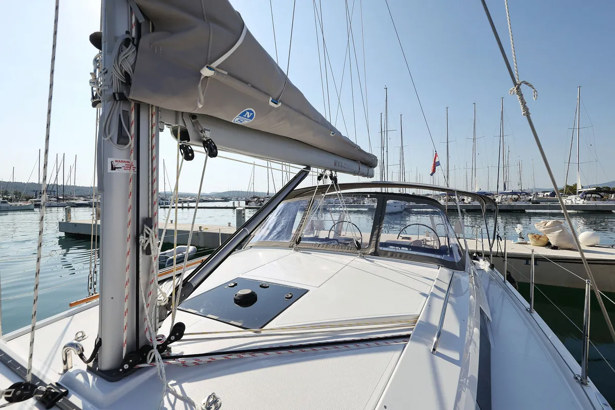 Deck of Cleo, a Hanse 410 sailboat at Općina Sukošan, Croatia