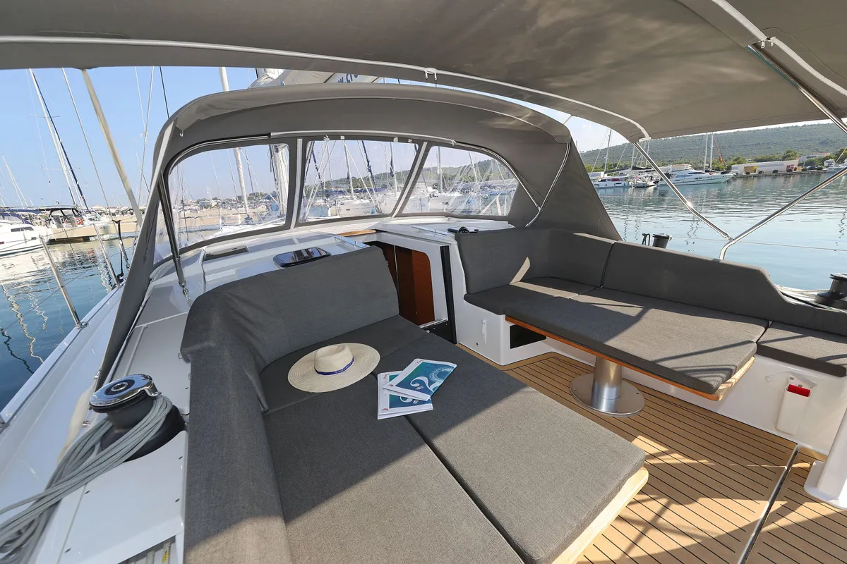 Deck of Cleo, a Hanse 410 sailboat at Općina Sukošan, Croatia