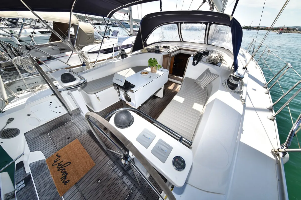 Cockpit of Controvento, a Bavaria Cruiser 45 sailboat at Općina Sukošan, Croatia