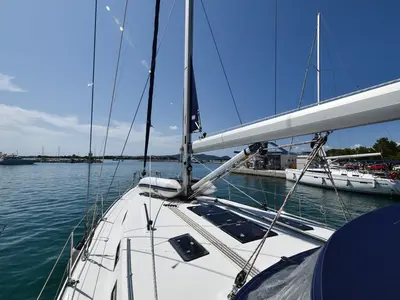 Deck of Controvento, a Bavaria Cruiser 45 sailboat at Općina Sukošan, Croatia