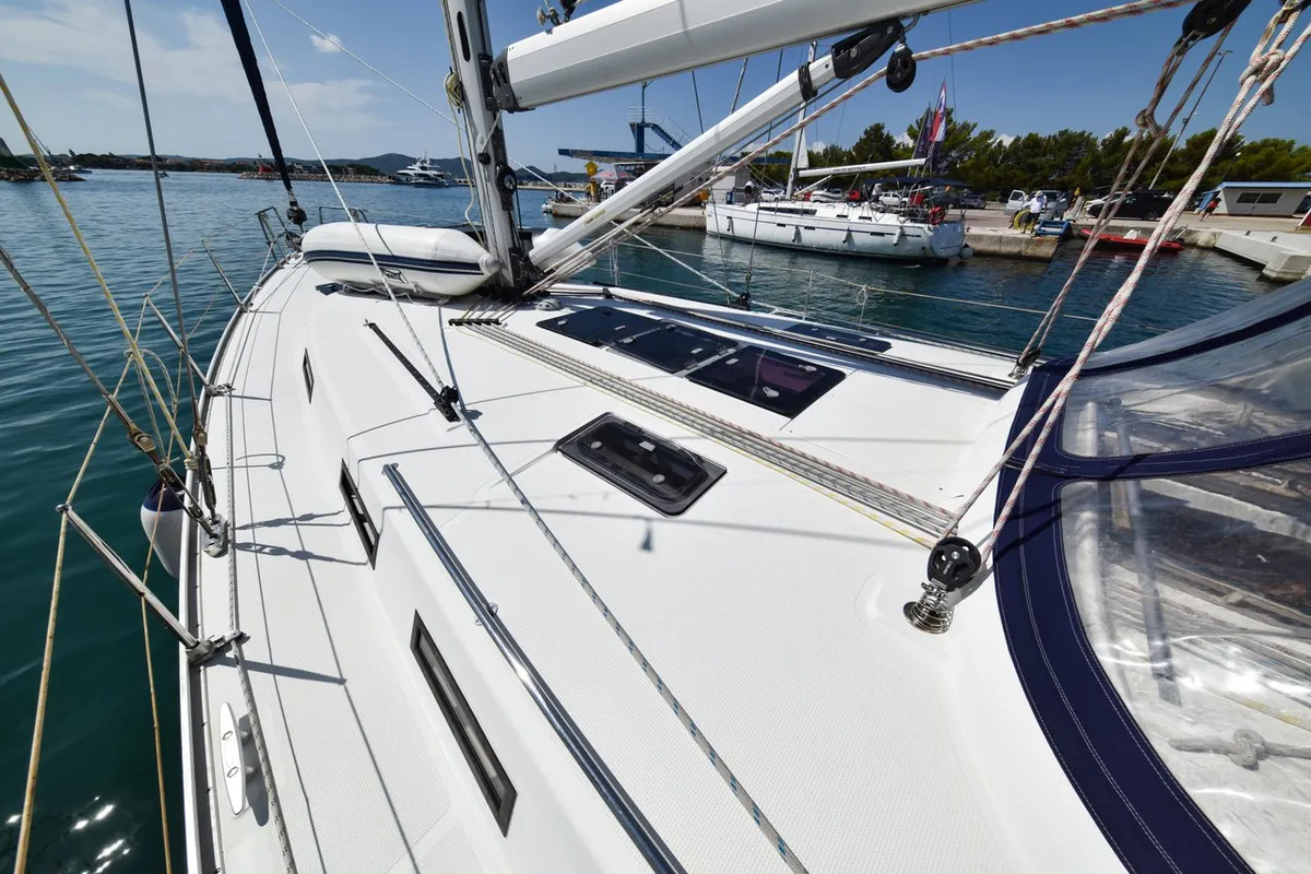 Exterior view of Controvento, a Bavaria Cruiser 45 sailboat at Općina Sukošan, Croatia