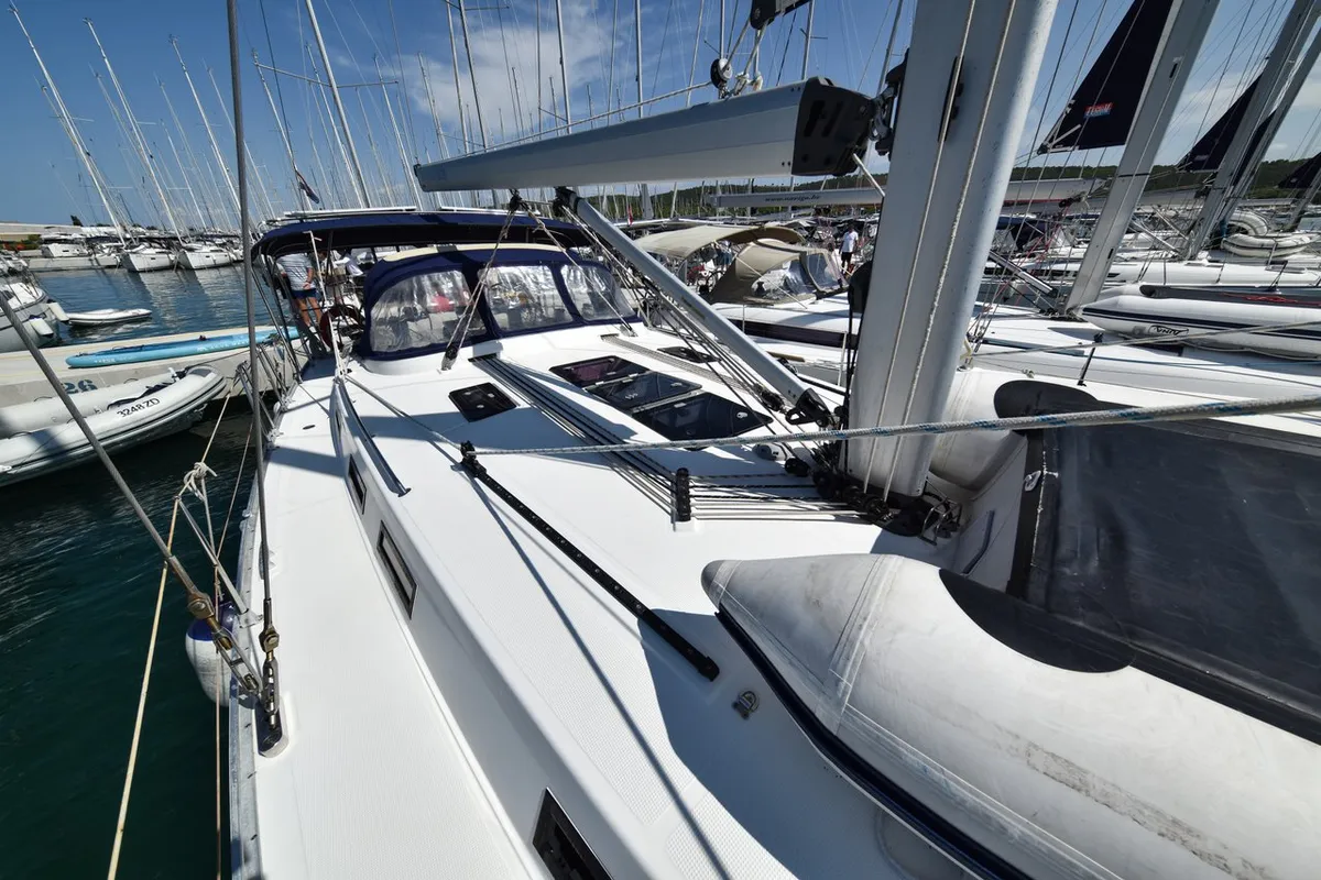 Deck of Controvento, a Bavaria Cruiser 45 sailboat at Općina Sukošan, Croatia