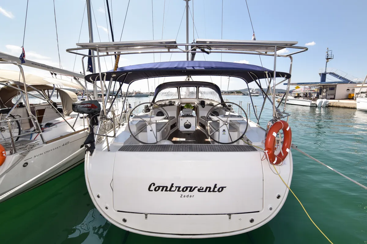 Exterior view of Controvento, a Bavaria Cruiser 45 sailboat at Općina Sukošan, Croatia