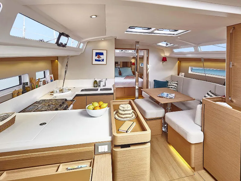 Salon of Sunsail 44 So Classic, a Jeanneau Sun Odyssey 440 sailboat at Cannigione, Italy