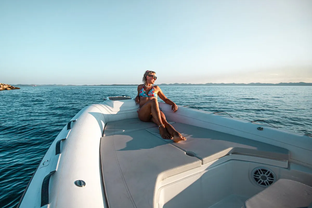 Deck of Joker Boat Clubman 22 Plus, a Joker Boat Clubman 22 Plus RIB at Općina Sukošan, Croatia