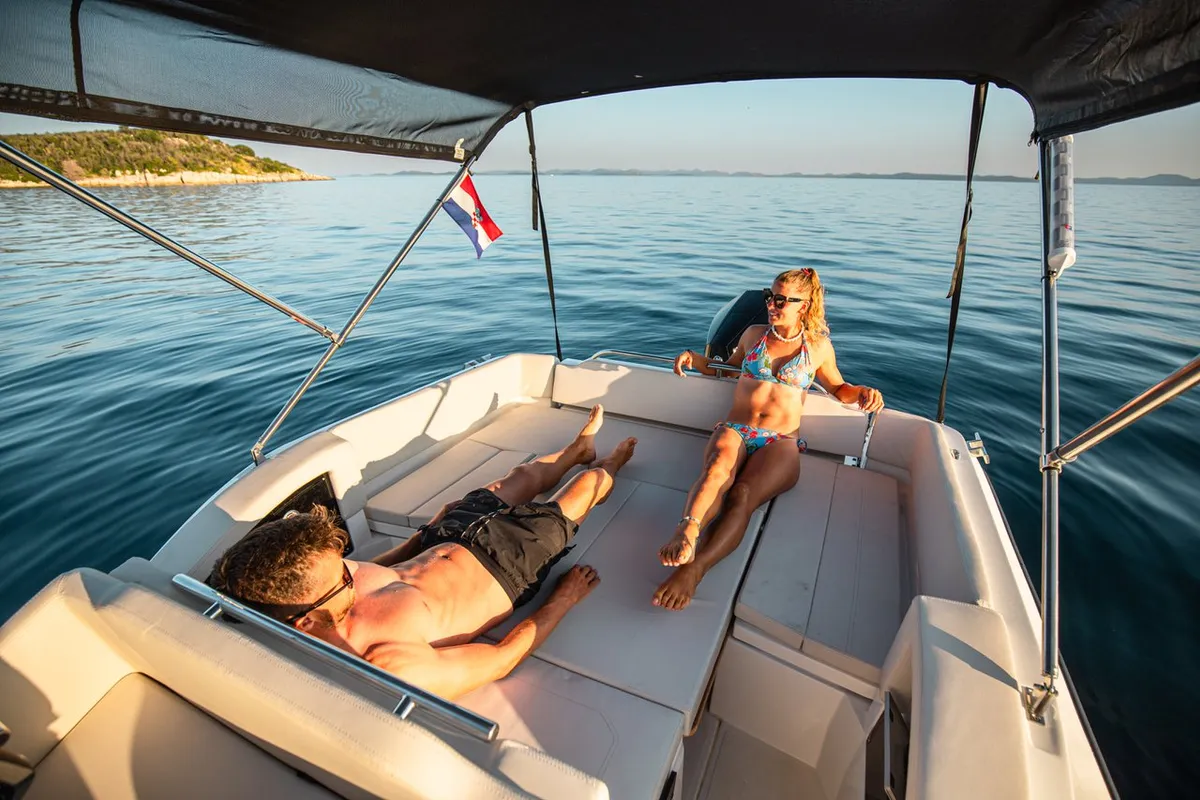 Deck of Joker Boat Clubman 22 Plus, a Joker Boat Clubman 22 Plus RIB at Općina Sukošan, Croatia