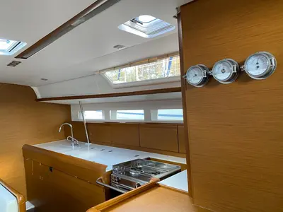 Galley of Alboran Pacharan (Cabo Verde), a Jeanneau Sun Odyssey 519 sailboat at Murdeira, Cape Verde