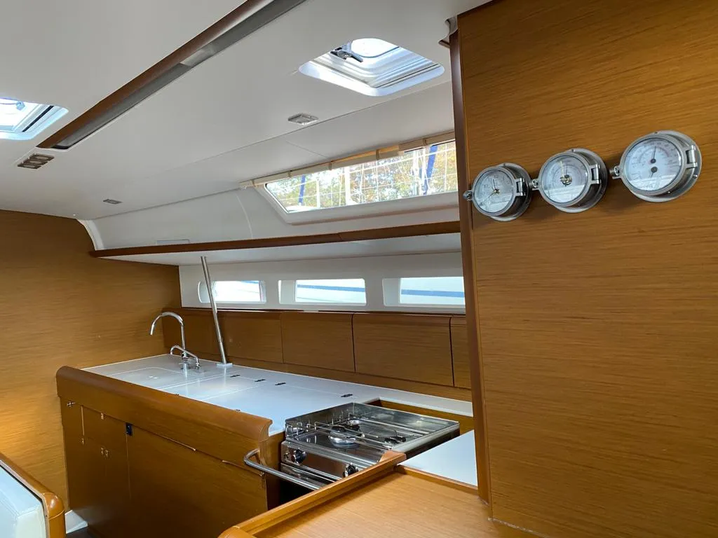 Galley of Alboran Pacharan (Cabo Verde), a Jeanneau Sun Odyssey 519 sailboat at Murdeira, Cape Verde